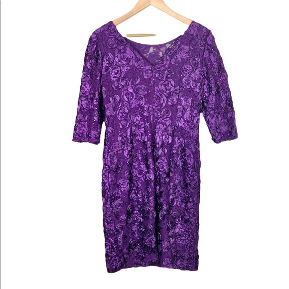 NWT Alex Evenings Rosette Shift Dress in Eggplant Size 6 - Picture 5 of 9